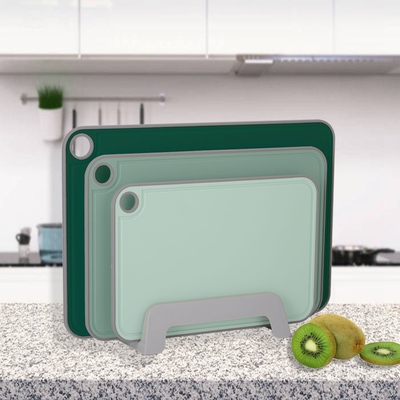 Multipurpose 3 Piece Set Indexed Cutting Boards with Grooves BPA Free Non Slip Black