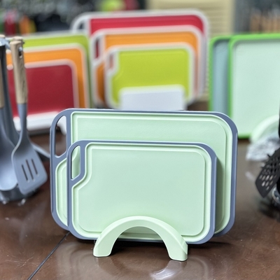 Square Plastic Chopping Board Set of 3 with Non-Slip Feet and Deep Drip Juice Groove