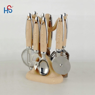 Home Kitchen ABS Handle Stainless Steel 430 Wooden Utensil Set Kitchen Ware Gadget Set