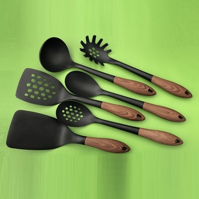 Colorful 6-Piece Nylon Baking Utensil Set Wooden Handles and Non-Stick for Cooking