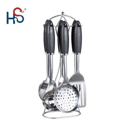 TPR Plastic Handle 7 Piece Stainless Steel Kitchen Utensils Set for All Cookware