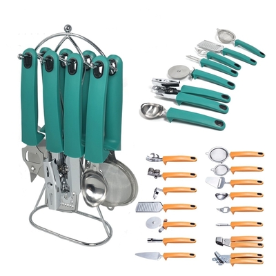 Home Kitchen TPR Handle Stainless Steel Utensil Set with Holder and Other Cooking Tools