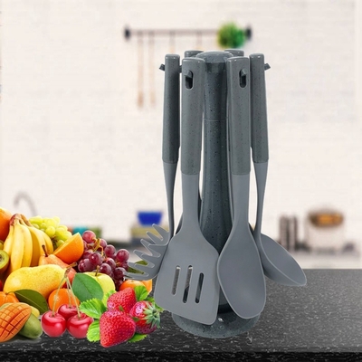 ODM or OEM Accepted 6-Piece Kitchen Utensils Set With Rotating Stand and Nylon ABS Handle