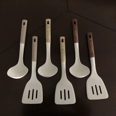 Silk Printing or Debossed Logo Luxurious Wood Handle Gray Cooking Kitchen Utensils Set