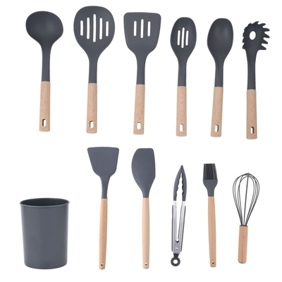 Silk Printing or Debossed Logo 12PCS Silicone Kitchen Utensils Set with Plastic Holder