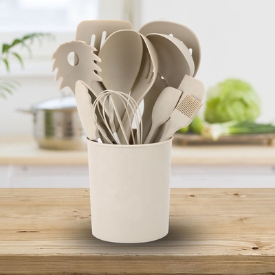 Silk Printing or Debossed Logo 12PCS Silicone Kitchen Utensils Set with Plastic Holder