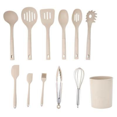 Silk Printing or Debossed Logo 12PCS Silicone Kitchen Utensils Set with Plastic Holder