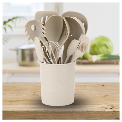 Non-stick Cooking Tools 12pcs Silicon Kitchen Utensil Set with Bucket and Wood Handle