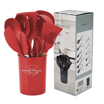 Non-stick Cooking Tools 12pcs Silicon Kitchen Utensil Set with Bucket and Wood Handle