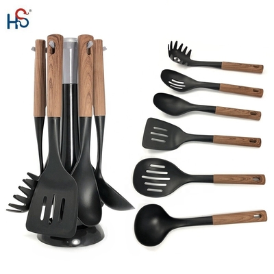 2024 Best Seller Wooden Handle Silicone Cooking Utensil Set with Nylon66 Material
