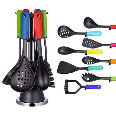 Sustainable Kitchen Cooking Utensil Set with Rotating Stand and TPR PP Handle Material
