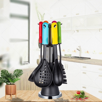 Sustainable Kitchen Cooking Utensil Set with Rotating Stand and TPR PP Handle Material
