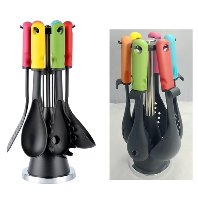 Sustainable Kitchen Cooking Utensil Set with Rotating Stand and TPR PP Handle Material