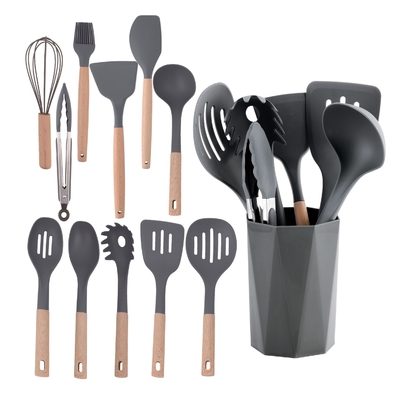 7-Piece Utensil Sets with Wooden Handle and Hanging Hole Heat Resistant up to 240C