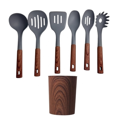 7-Piece Utensil Sets with Wooden Handle and Hanging Hole Heat Resistant up to 240C