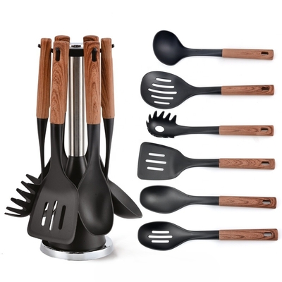 7-Piece Utensil Sets with Wooden Handle and Hanging Hole Heat Resistant up to 240C