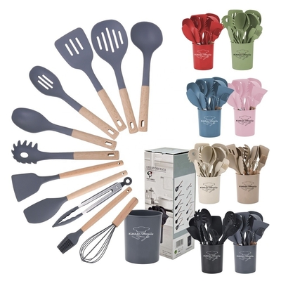 7-Piece Utensil Sets with Wooden Handle and Hanging Hole Heat Resistant up to 240C