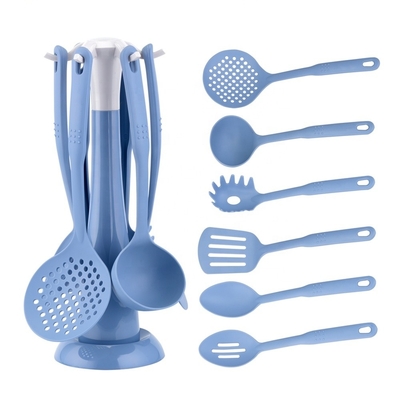 Sustainable Cooking Utensils Set 7 Pieces Nylon Tools for Nonstick Cookware Blue