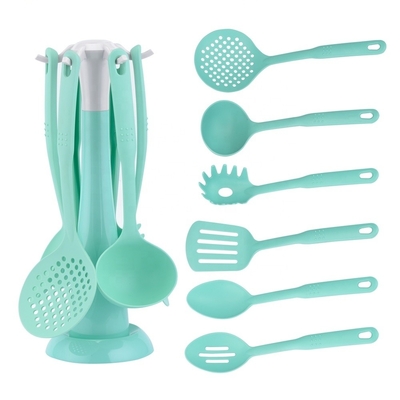 Sustainable Cooking Utensils Set 7 Pieces Nylon Tools for Nonstick Cookware Blue