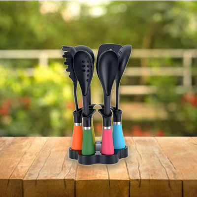 Non-stick Kitchen Utensils Set with Colorful Nylon66 Handles and Silk Printing Logo