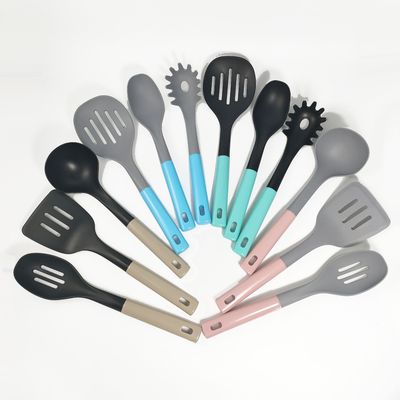 7-Piece Plastic Kitchen Utensils Set with Colorful Handle ABS and Wooden Effect Material