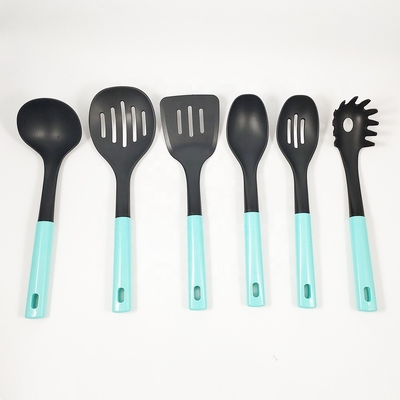7-Piece Plastic Kitchen Utensils Set with Colorful Handle ABS and Wooden Effect Material